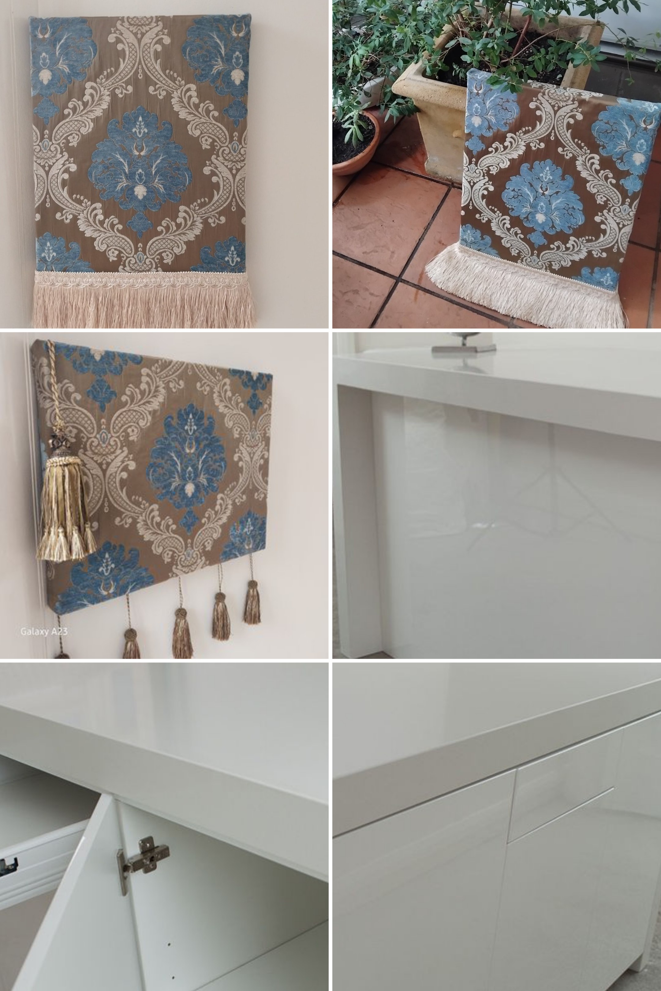 Rhonda Lee Wright Shop Counter / Handmade Damask Wall Art with Fringe and Tassels