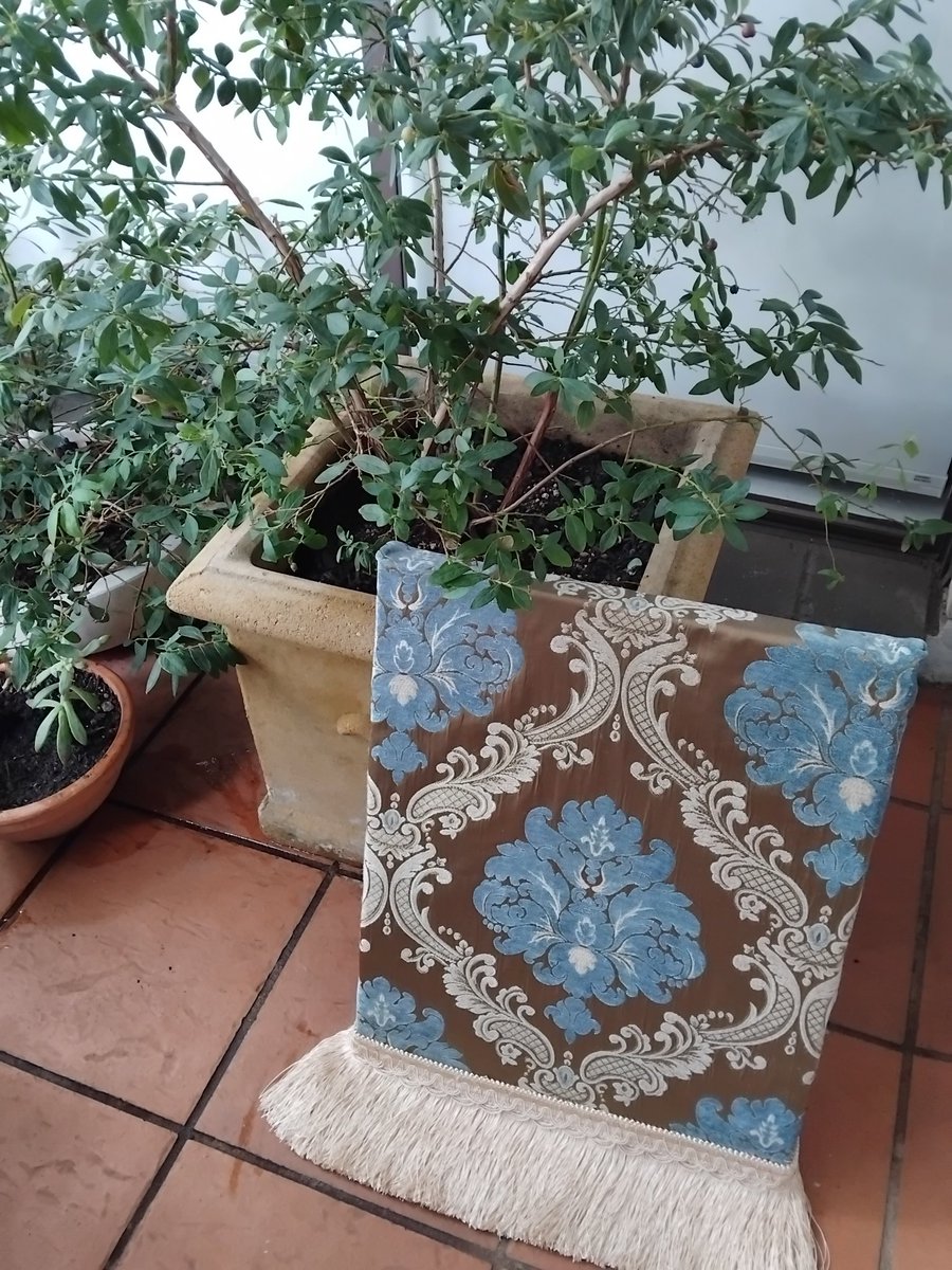Handmade Damask Canvas with Fringe by Rhonda Wright